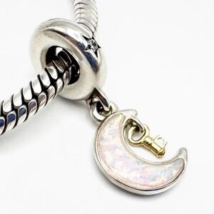 Authentic Pandora Two-tone Key & Moon Dangle Sterling Silver & 14k Gold Charm